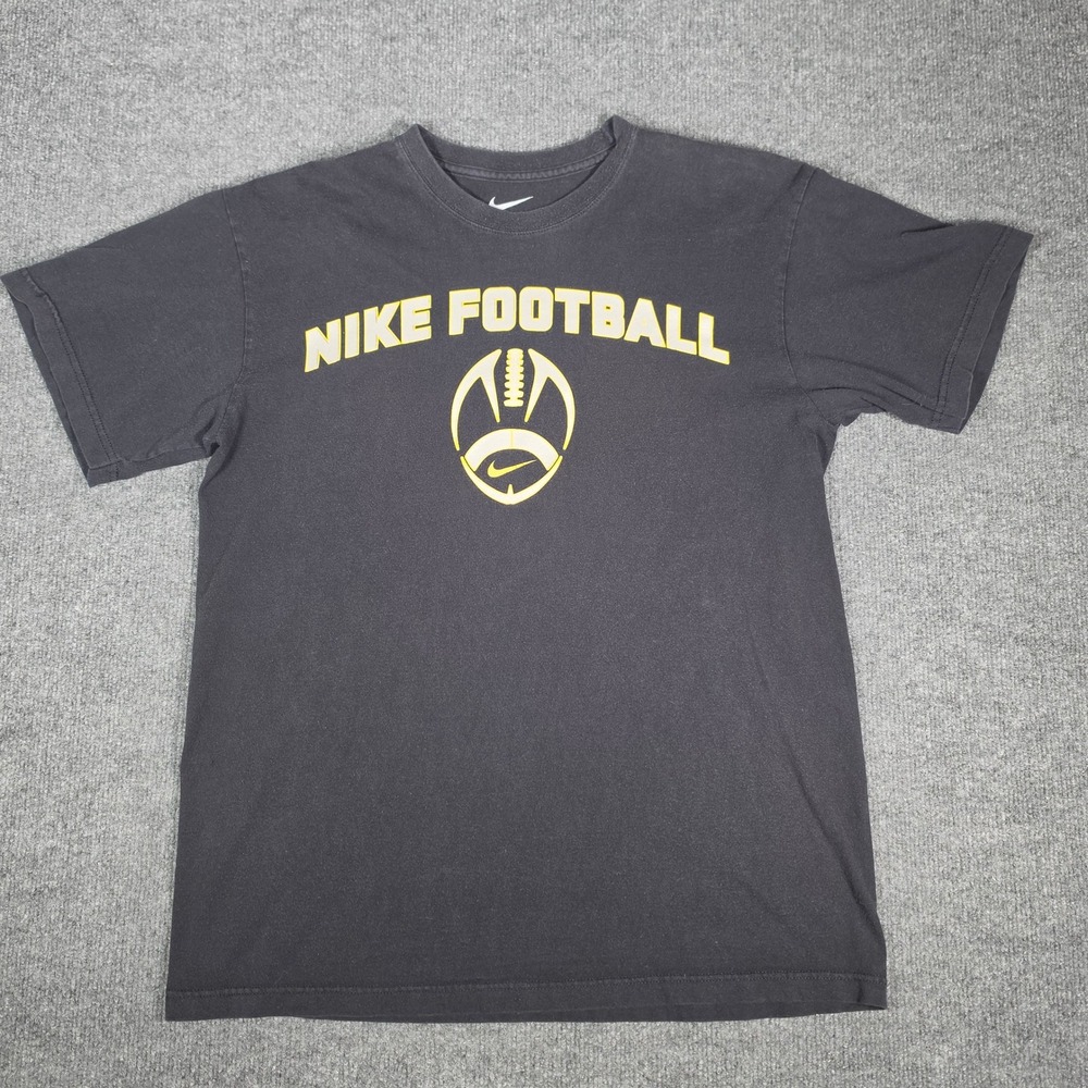 Nike Football Graphic T-Shirt Men Medium Black Yellow Loose Fit Short Sleeve Tee